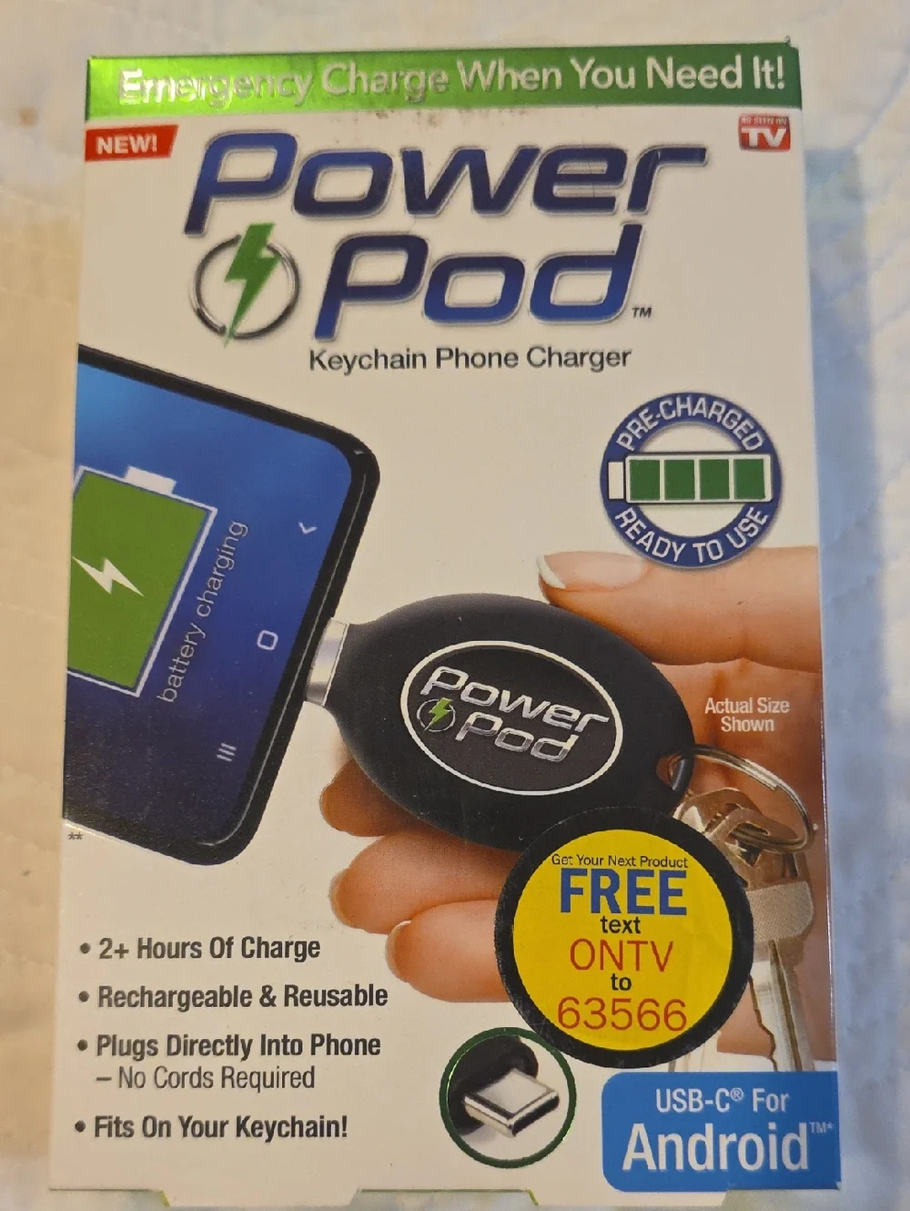Keychain Phone Charger for Android - Black